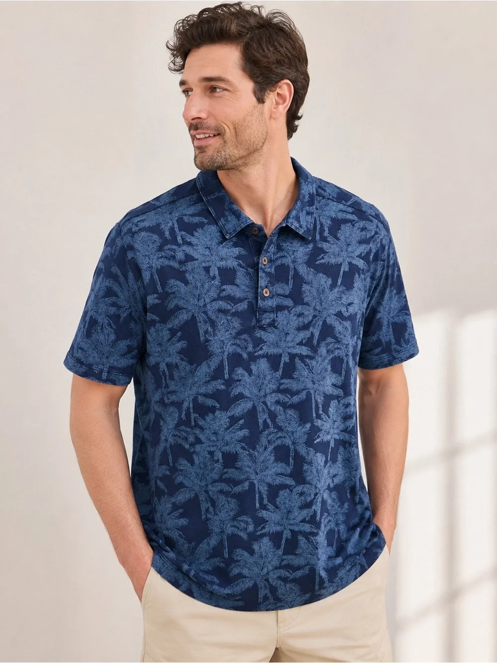 Tommy Bahama Polo Shirt XXL Blue Palm Tree Print 100% Cotton Island Style - Picture 1 of 5